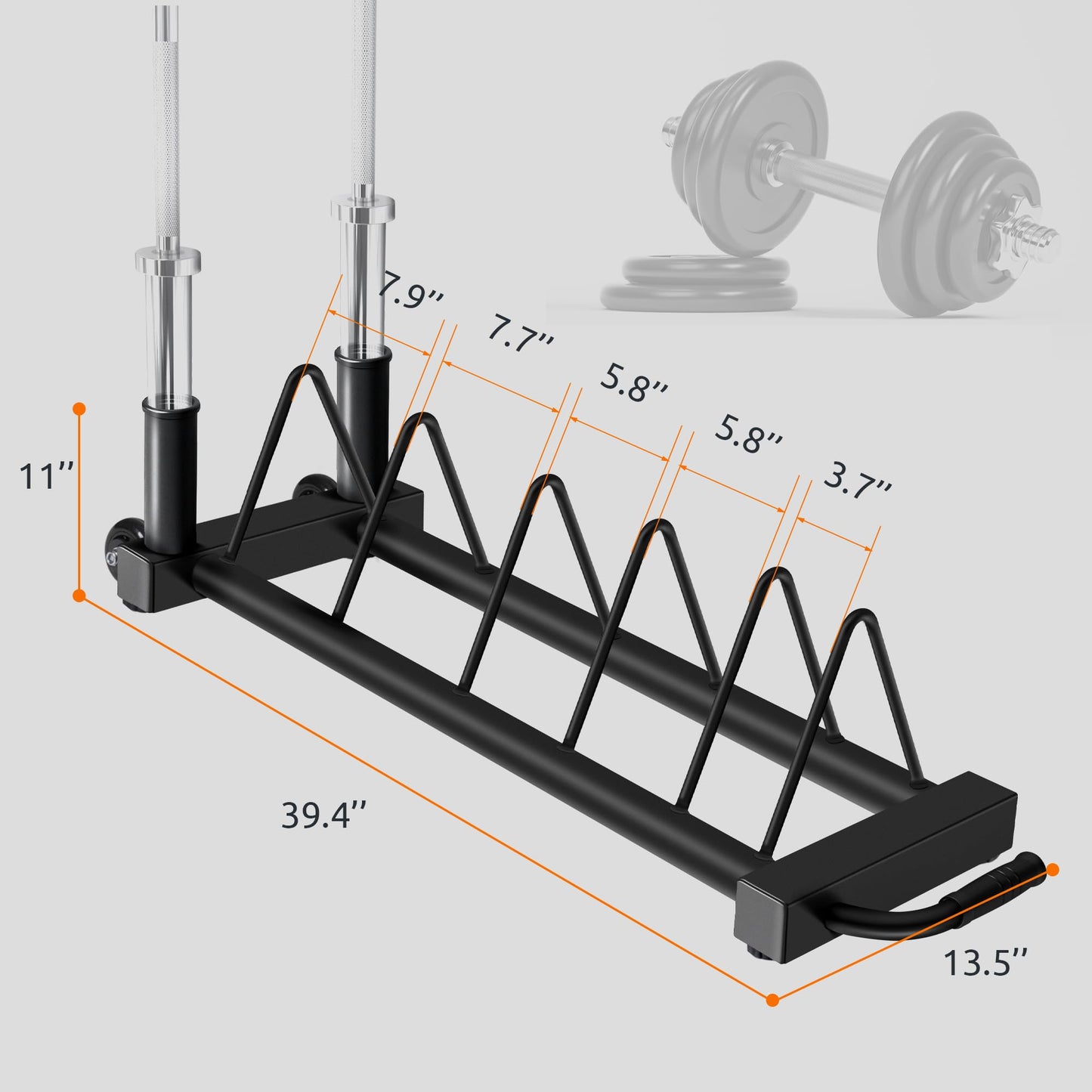 RitFit Horizontal Weight Plates Rack, Barbell Bumper Weight Plates Holder, Olympic Bar Storage Rack with Handle and Rolling Wheels, Black