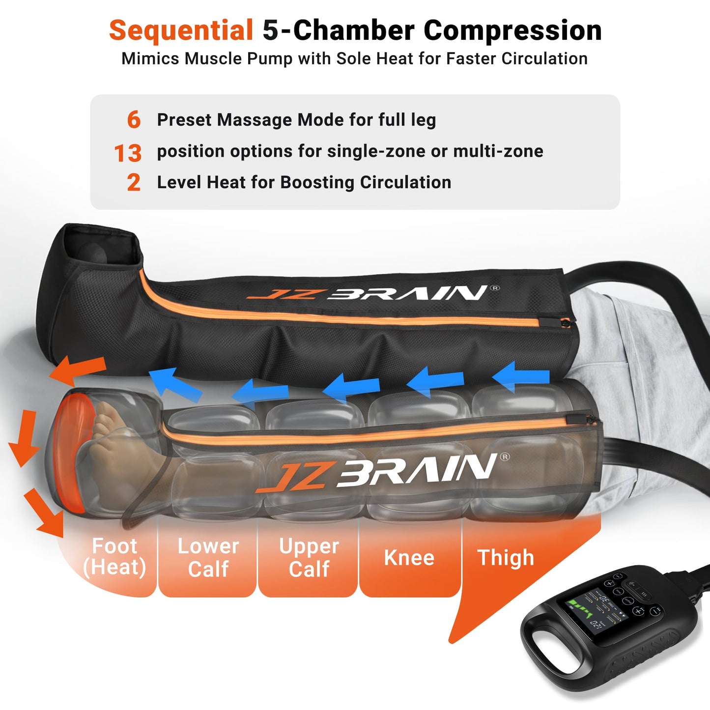 JZBRAIN Professional Compression Boots for Leg Recovery: Leg Compression Massager 2026 Upgraded Cordless Rechargeable Recovery Boots for Circulation, 6 Modes, 8 Intensity (Large)