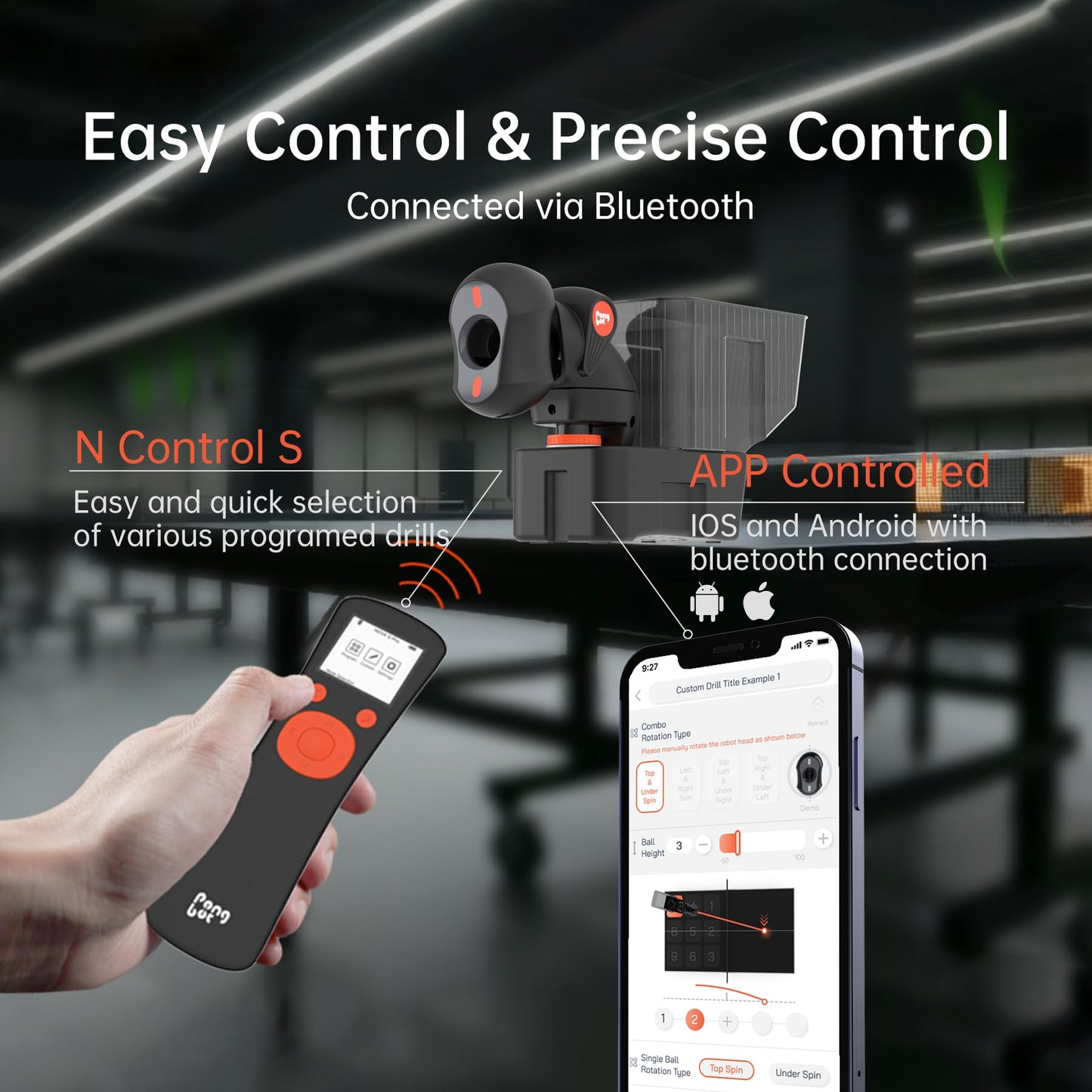 PONGBOT Table Tennis Robot with Net, Ping Pong Machine, Remote/App Control, 264 Pre-Saved Drills, Custom Drills
