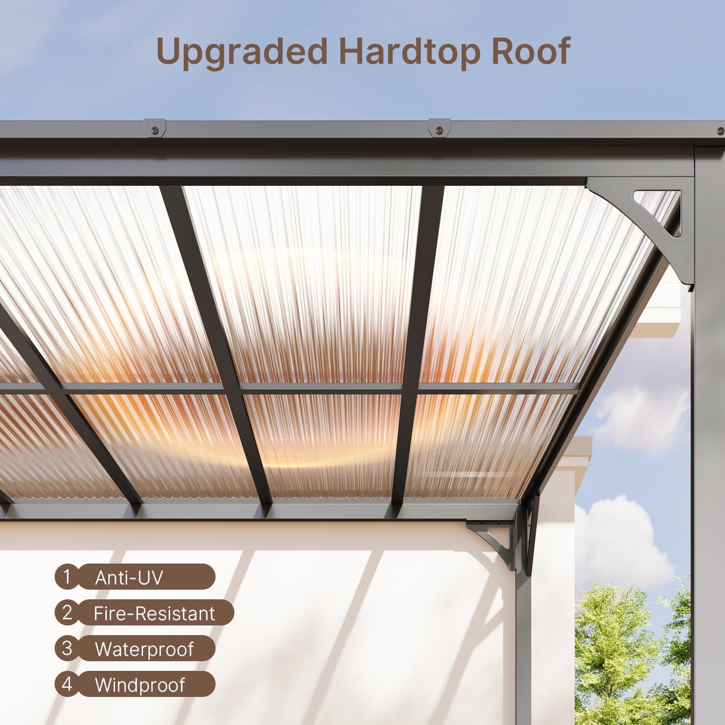 Ahomly 14' x 10' Wall-Mounted Lean-to Gazebo — Weather-Resistant Hard Roof, Reinforced Steel Frame, Heavy-Duty Patio Awning, 140 sq ft Shade for Patio, Deck, Backyard(Grey)