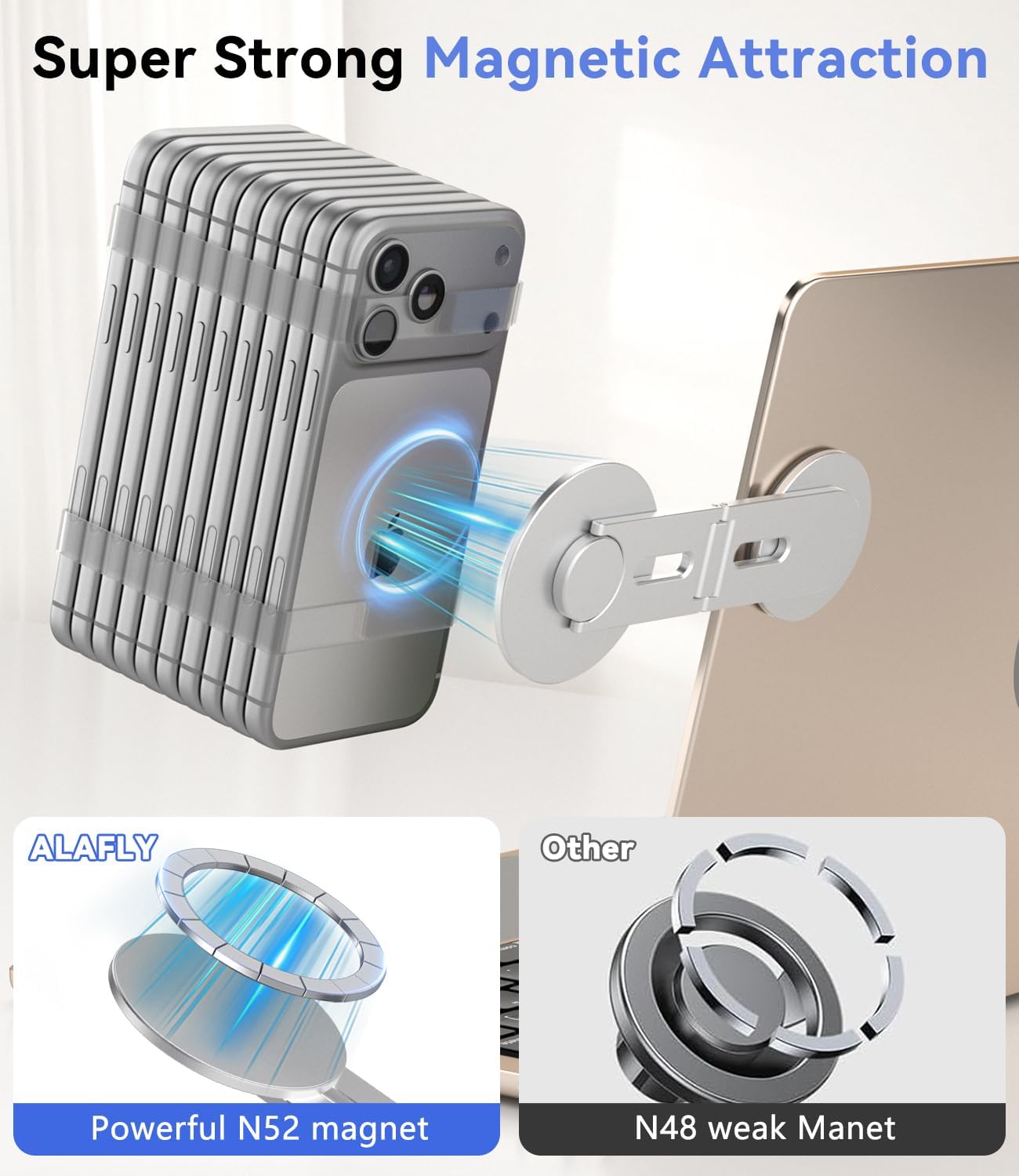 ALAFLY 17/16/15/14/13 360 3/Y, Magnetic Laptop Phone Holder, Foldable Hidden Mount Compatible with iPhone & All Phone