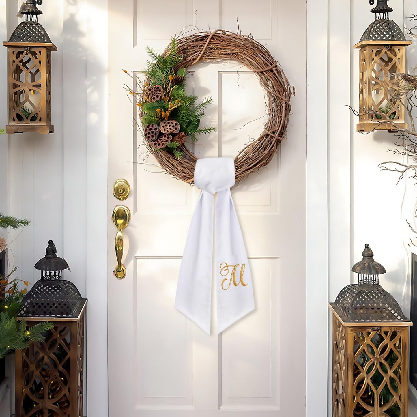 Skiennix Monogrammed Wreath Sash - 2 Pack Embroidered Decor for Boxwood Front Door | Letter M