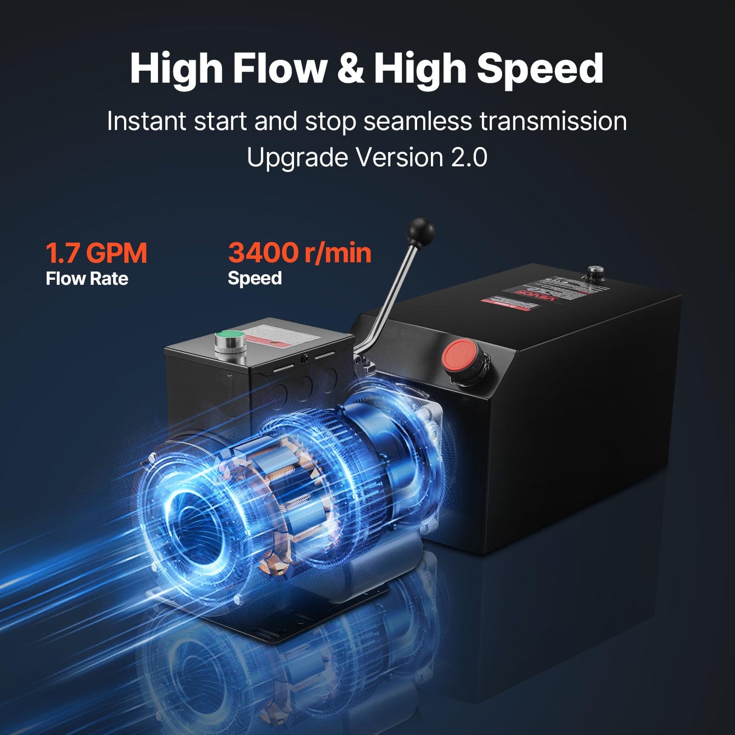 VEVOR 14 Quart Hydraulic Power Unit, Single Acting Steel Dump Trailer Pump, 3200 PSI Max Relief Pressure & 1.7 GPM Flow Rate, 220-240V Hydraulic Pump with Metal Reservoir for Dump Trailer Car Lifting