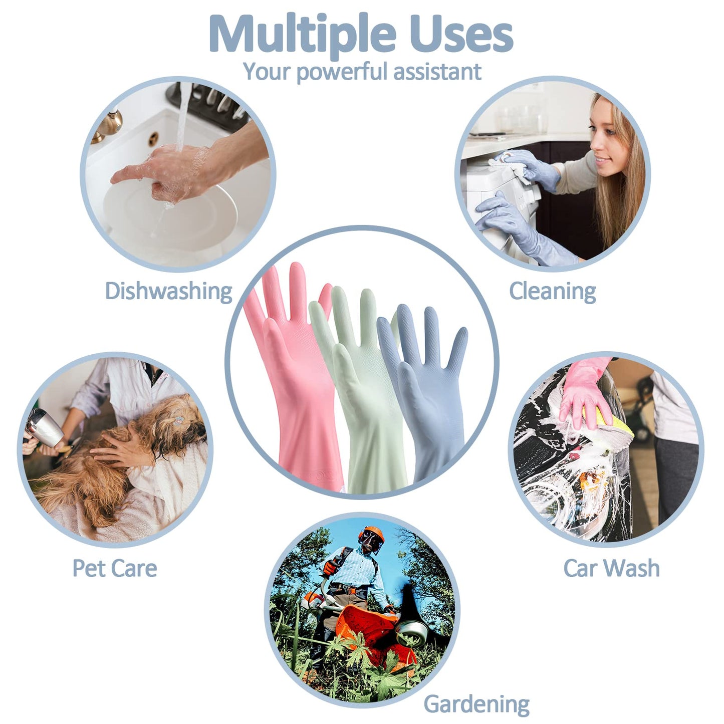 XIACIBDUS 3pcs Dishwashing Cleaning Gloves, Waterproof Reusable Kitchen Long Gloves, Latex-Free Household Gloves for Laundry, Cleaning, Working, Gardening