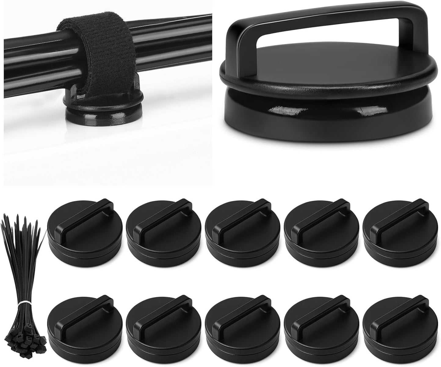 Tellegloww 10 Set 23mm Magnetic Zip Tie Mount and Nylon Cable Ties Dia Magnetic Cable Clips Organizer Holders Clamps