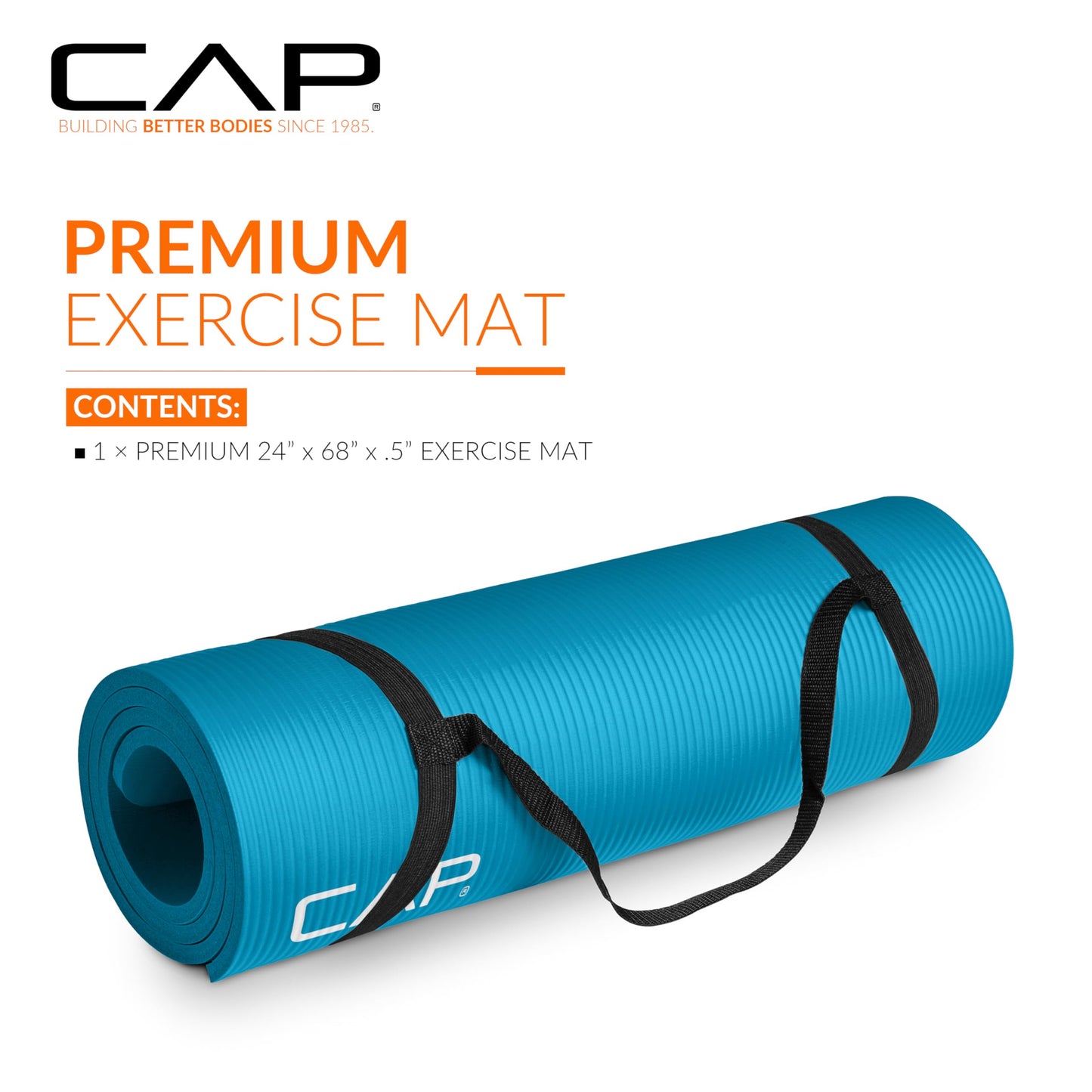 CAP Barbell Yoga Mat 1/2" Thick with Carrying Strap - High Density Exercise Mat for Yoga, Pilates, Stretching, Floor & Fitness Workouts - 68''x24''x1/2" | Teal