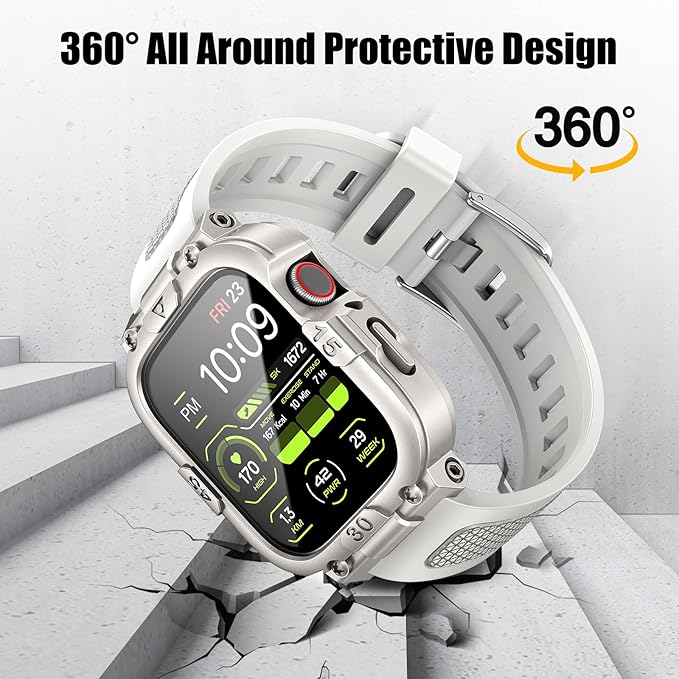 Dsytom Waterproof Case with Band Compatible for Apple Watch Band 46mm 45mm 44mm 42mm(S11/10) 41mm 40mm for Men,Rugged Smartwatch Strap with Built-in Tempered Glass Screen Protector for iWatch Series 11/10/9/8/7/6/5/4/SE