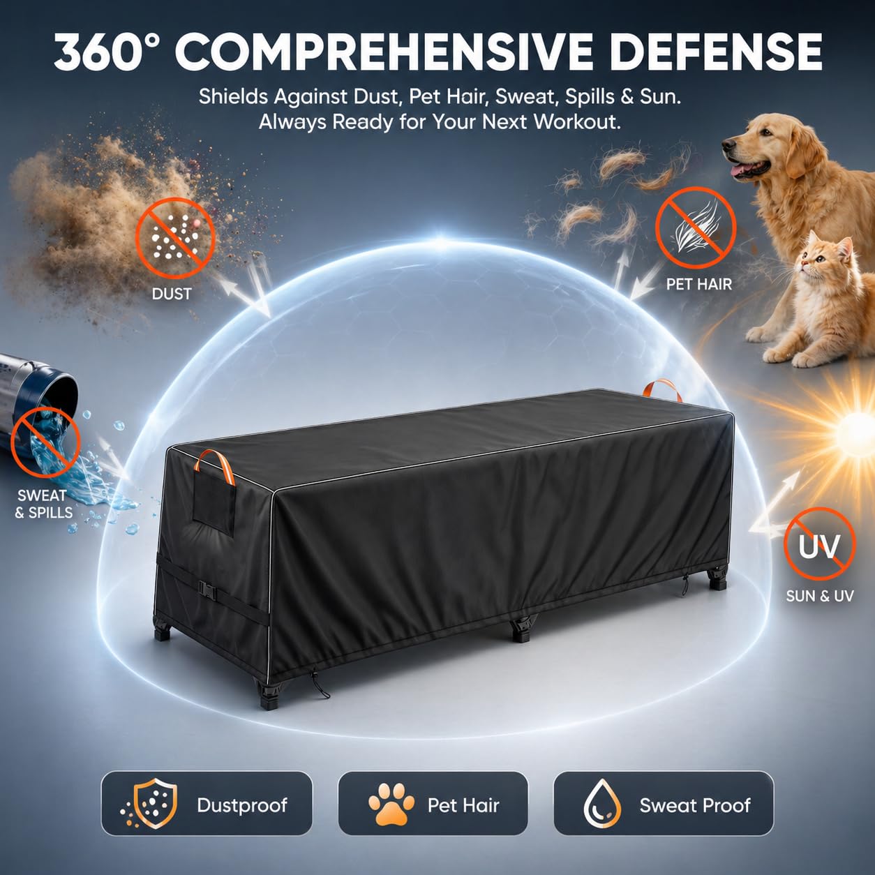 Pilates Reformer Cover, 600D Heavy Duty Waterproof Reformer Protection, Dustproof Pilates Equipment Machine Cover for Home Gym Yoga Studio Indoor Outdoor, Black 101"x31"x23"