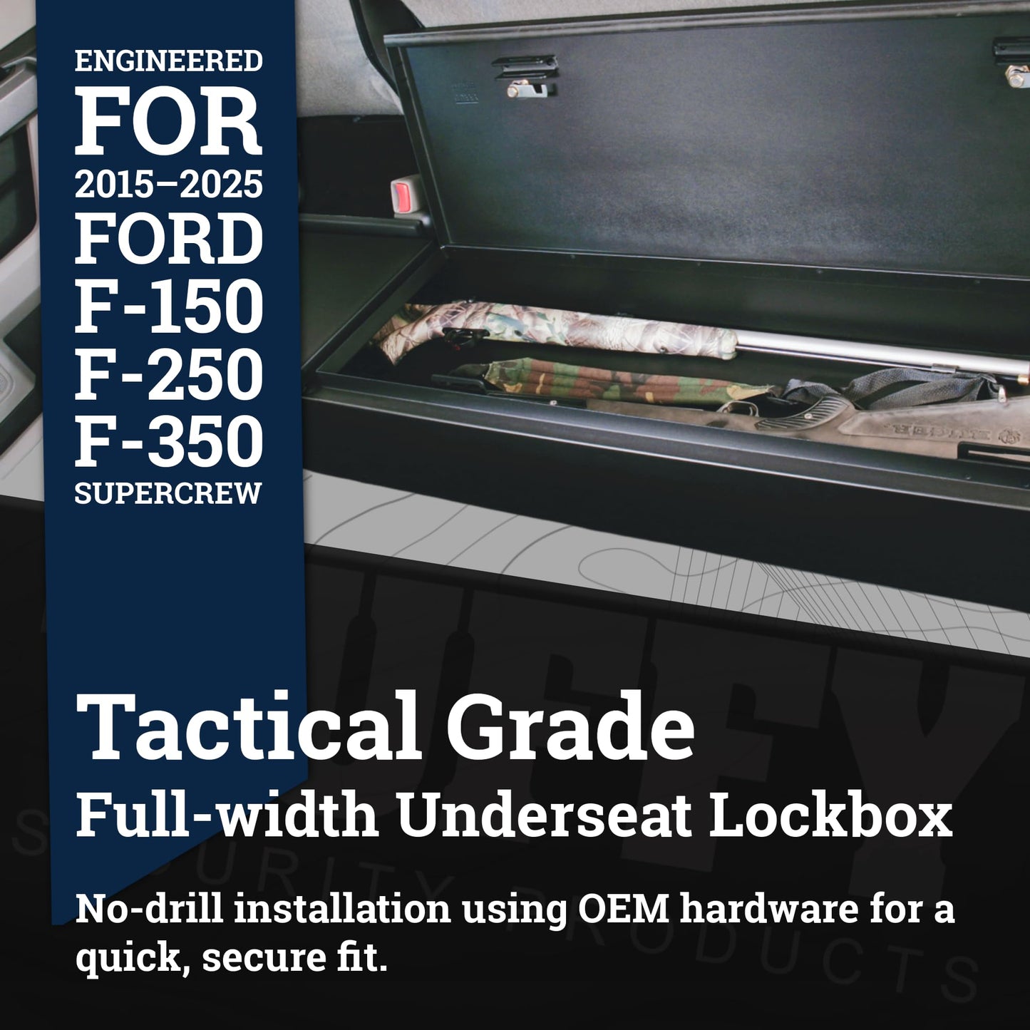 Tuffy Full-Width Under-Seat Lockbox for Ford F-150, F-250, and F-350 SuperCrew (2015–2025), Heavy-Duty Steel Rear Seat Security Safe with Pry-Guard Lock, Weather-Resistant, Quick No-Drill Install