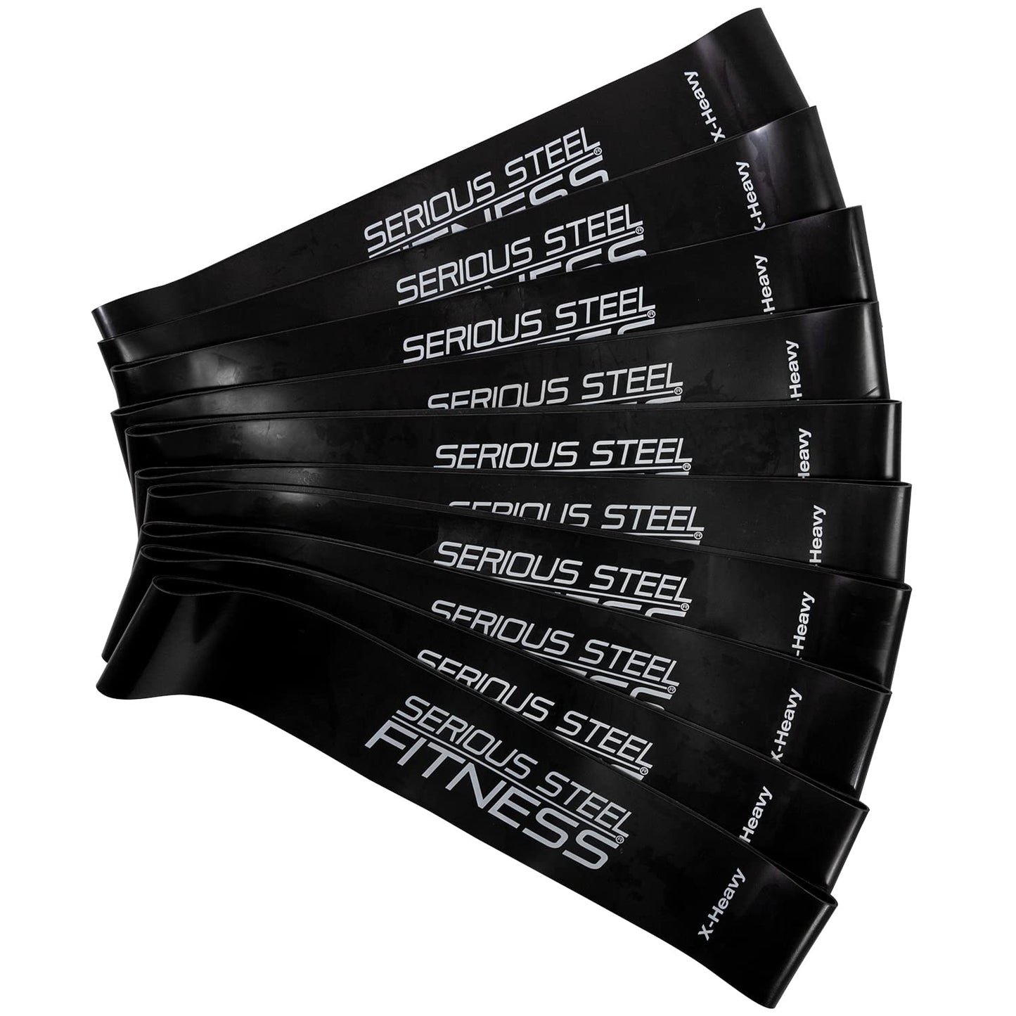 Serious Steel Fitness 12 Inch Resistance Loop Mini Band Exercise Workout Bands (X-Heavy - 10 Pack - Black)