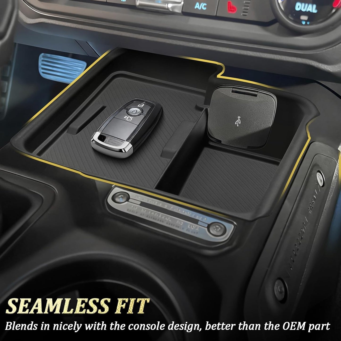 2025 2026 4-Door 2 TOPINSTALL Silicone Wireless Charging Protective Mat Compatible with Ford Bronco Automatic