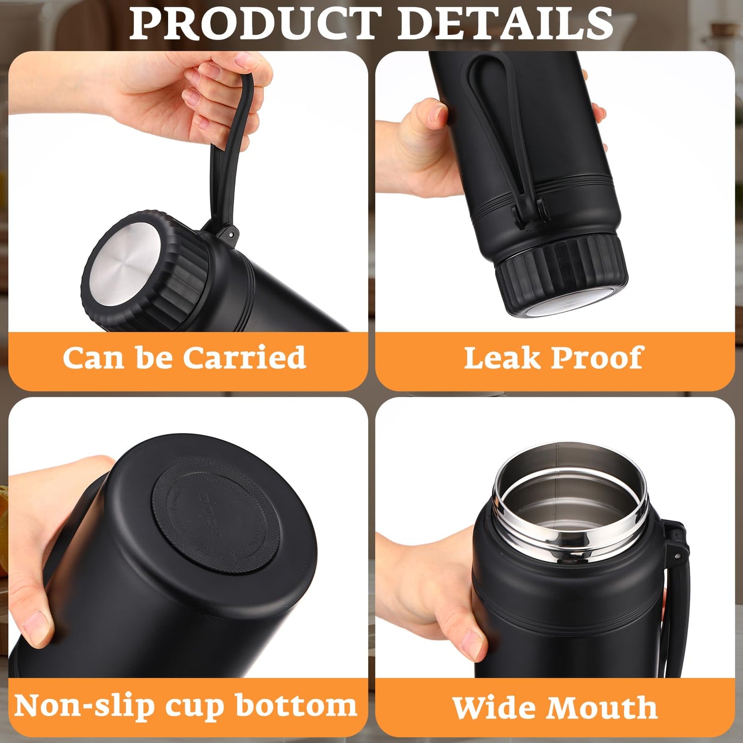 Yiyiring 2 Pack 32 oz Double Wall Insulated Food Jar for Hot Food Soup Thermal Lunch Container Wide Mouth Leak Proof Stainless Steel up to 12 Hours for Work Travel Adult