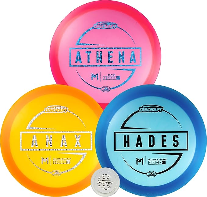 Discraft Paul McBeth Z Lite 3-Pack - Signature Disc Golf Set with Anax, Athena, & Hades - Lightweight Drivers in Varied Foils & Weights + Exclusive Snap Cap