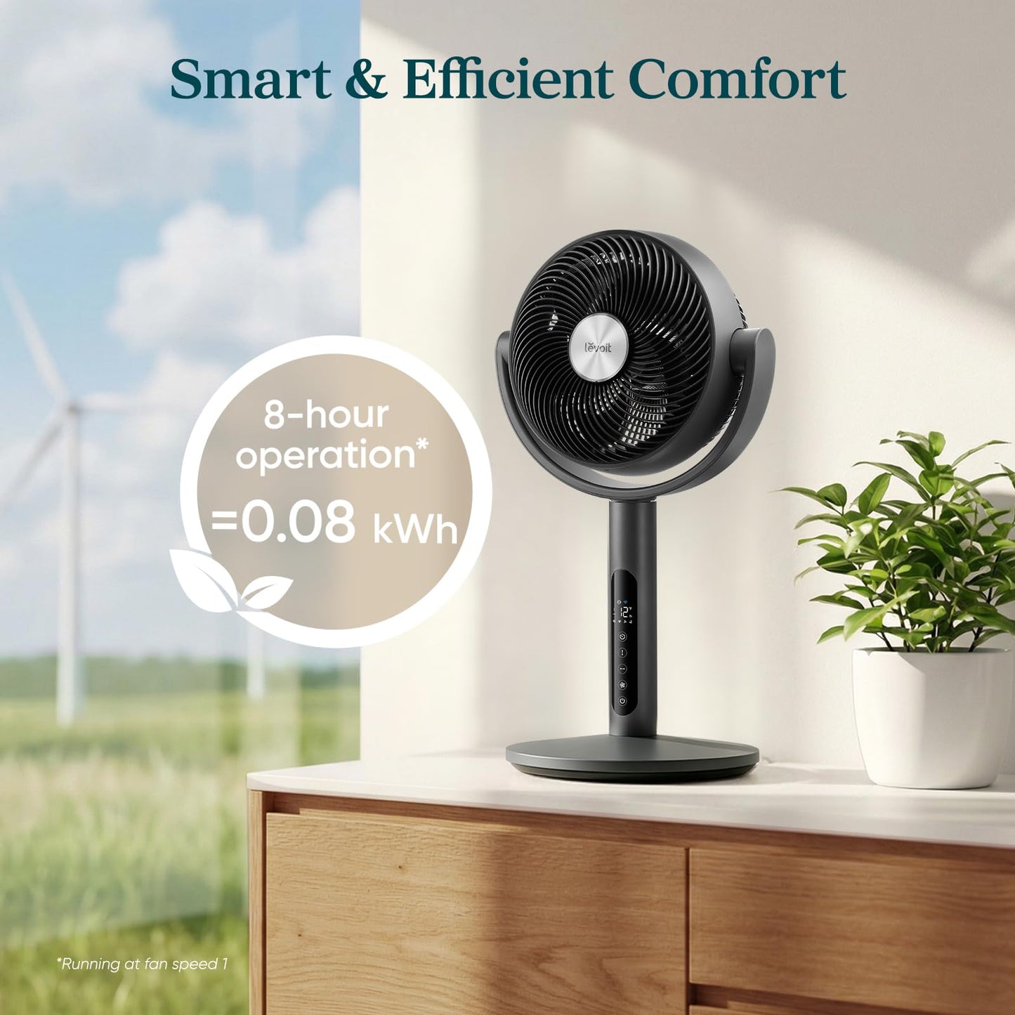 Levoit Standing Smart Fan for Bedroom, 1451CFM Ultra-High Airflow, 12H Timer with WiFi/Voice/Remoter, Auto 120°+90° Oscillating, Quite 20dB, 12 Speeds, 4 Modes, DC Motor, 2 in 1 Pedestal & Tabletop