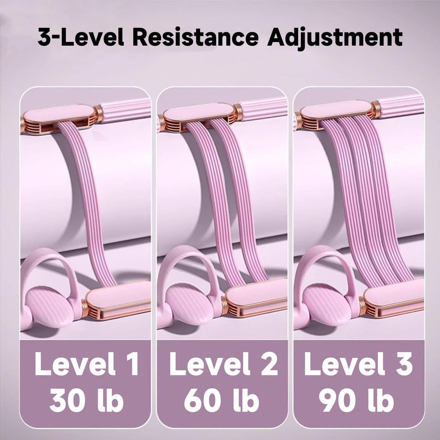Foot Pedal Resistance Band - 3-Lvl Adjustable Multifunction Tension Rope, Solid Latex Tension Band Stirrup Puller, Suitable for Slimming, Stretching, and Rehabilitation Exercises (Pink)