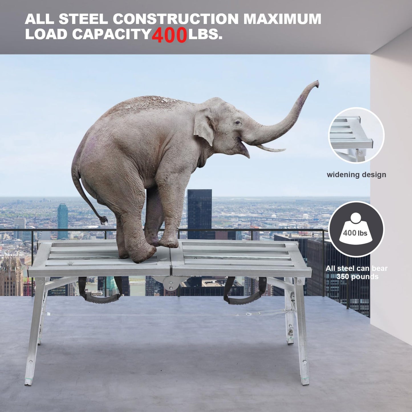 Adjustable Work Platform with 400 lb Duty Rating, Steel Step Ladder, Portable Folding Scaffolding Platform for RV Cleaning High Painting Walls, Drywall, Decorating (100 CM)