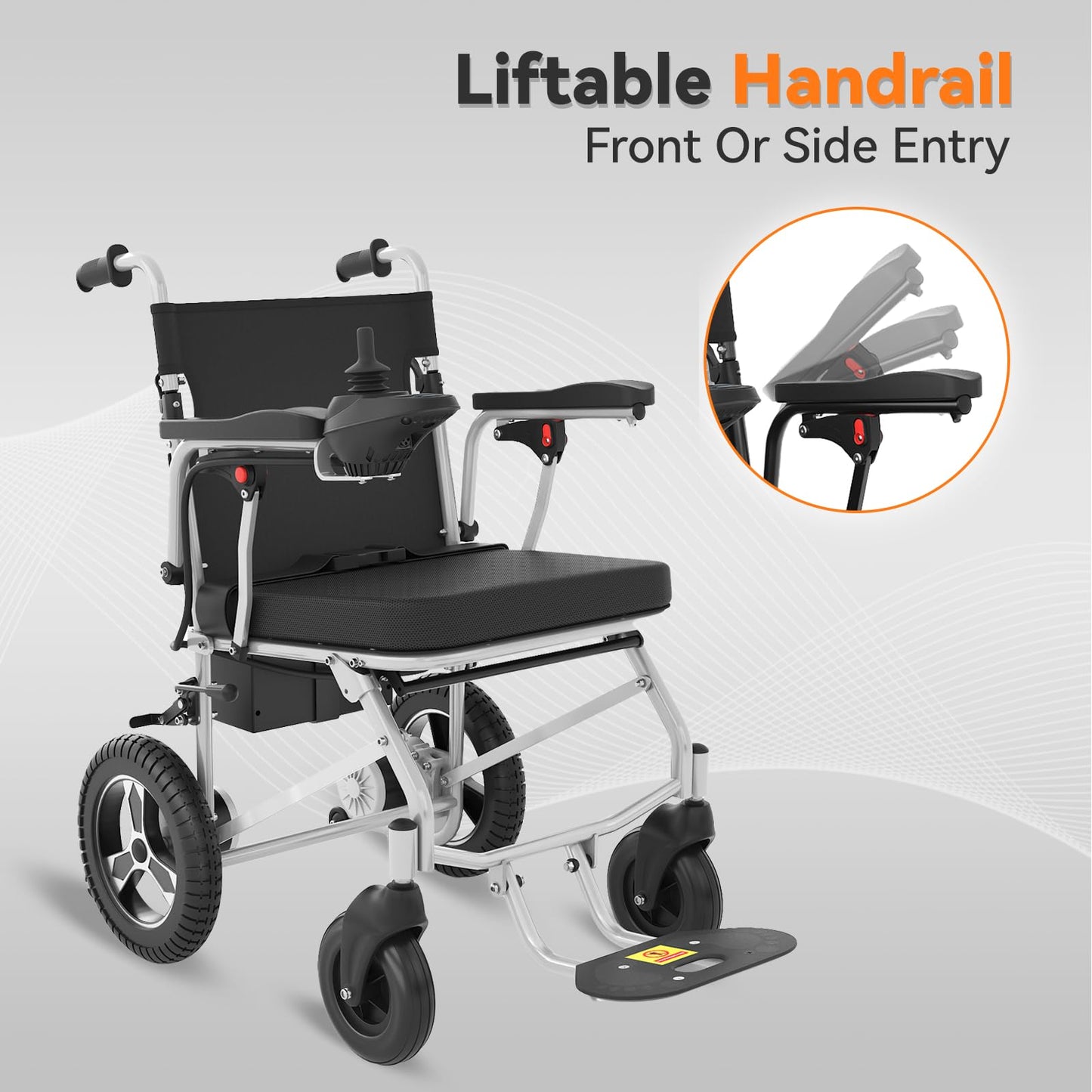GYMROLLS Electric Wheelchairs for Adults,20 Miles Lightweight Foldable Motorized Wheelchairs Power Portable Wheelchair,500W Motor,Silver