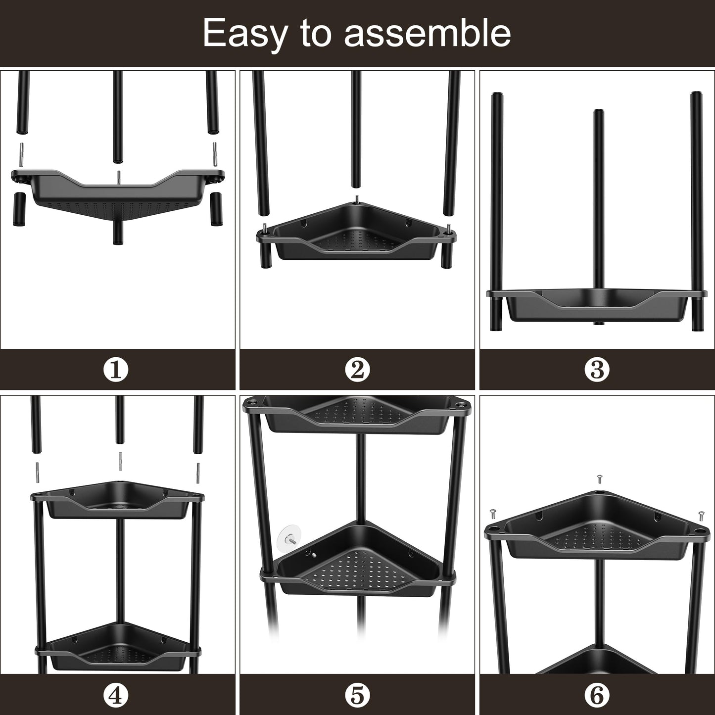 Orimade Rustproof 4 Tier Floor Standing Corner Shower Caddy Bundle with Round Adhesive Replacement Stickers