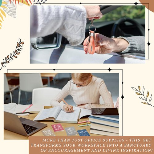 Hollowfly 24 Sets / 96 Pcs Inspirational Gifts Bulk for Employee Appreciation, 24 oz Plastic Cups and Pens Notebooks Keychains Set, Group Gifts for Office Staff Coworkers (Morandi)