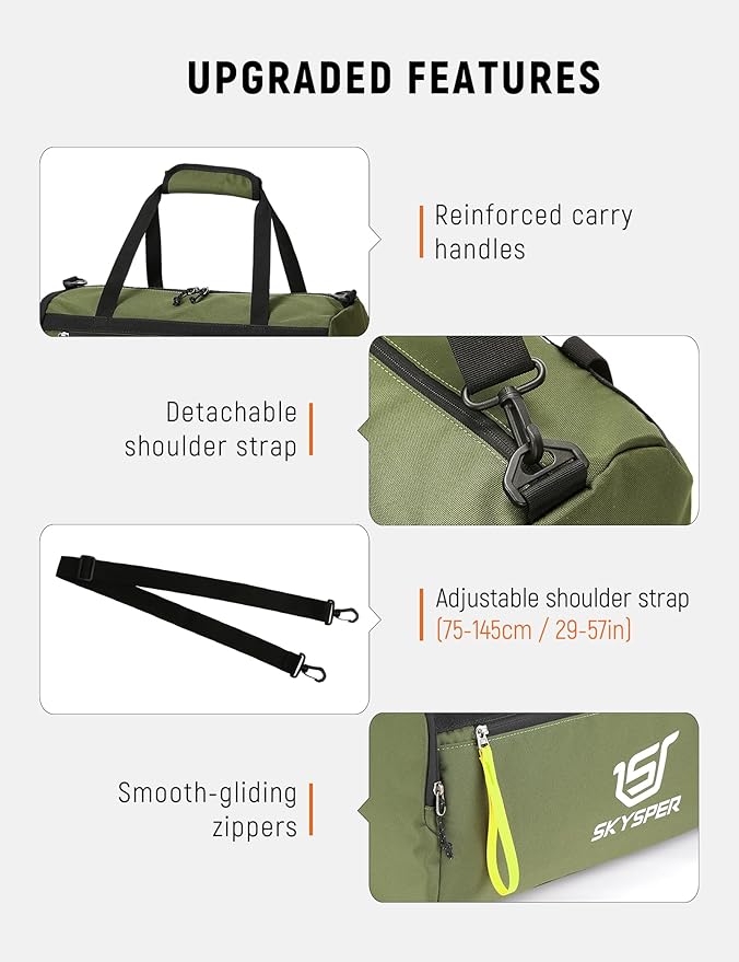 SKYSPER 30L Gym Duffel - Sports Bag Small with Wet Pocket for Sport, Travel, Fitness & Workout Men Women(Armygreen)