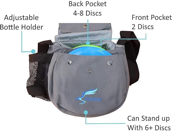 Kestrel Black Disc Golf Bag - Fits 6-10 Golf Discs + Bottle - For Beginner & Advanced Golfers - Extremely Durable Canvas - Frisbee Golf Bag - Small Sling/Shoulder Disc Golf Bag For Men & Women
