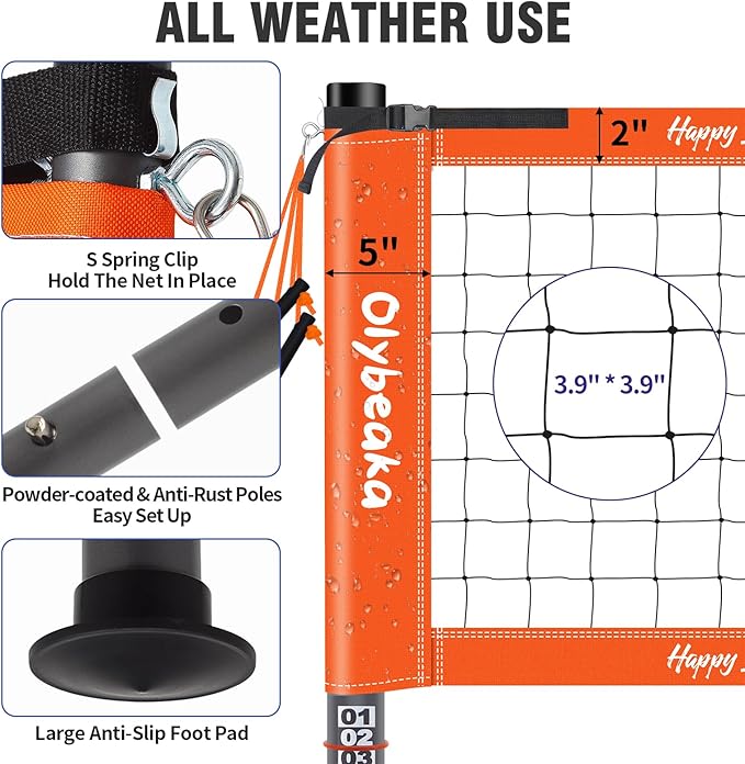 Outdoor Portable Volleyball Net Set for Backyard Beach with Adjustable Heavy Duty Poles, Durable Net, PU Volleyball & Pump, Carry Bag