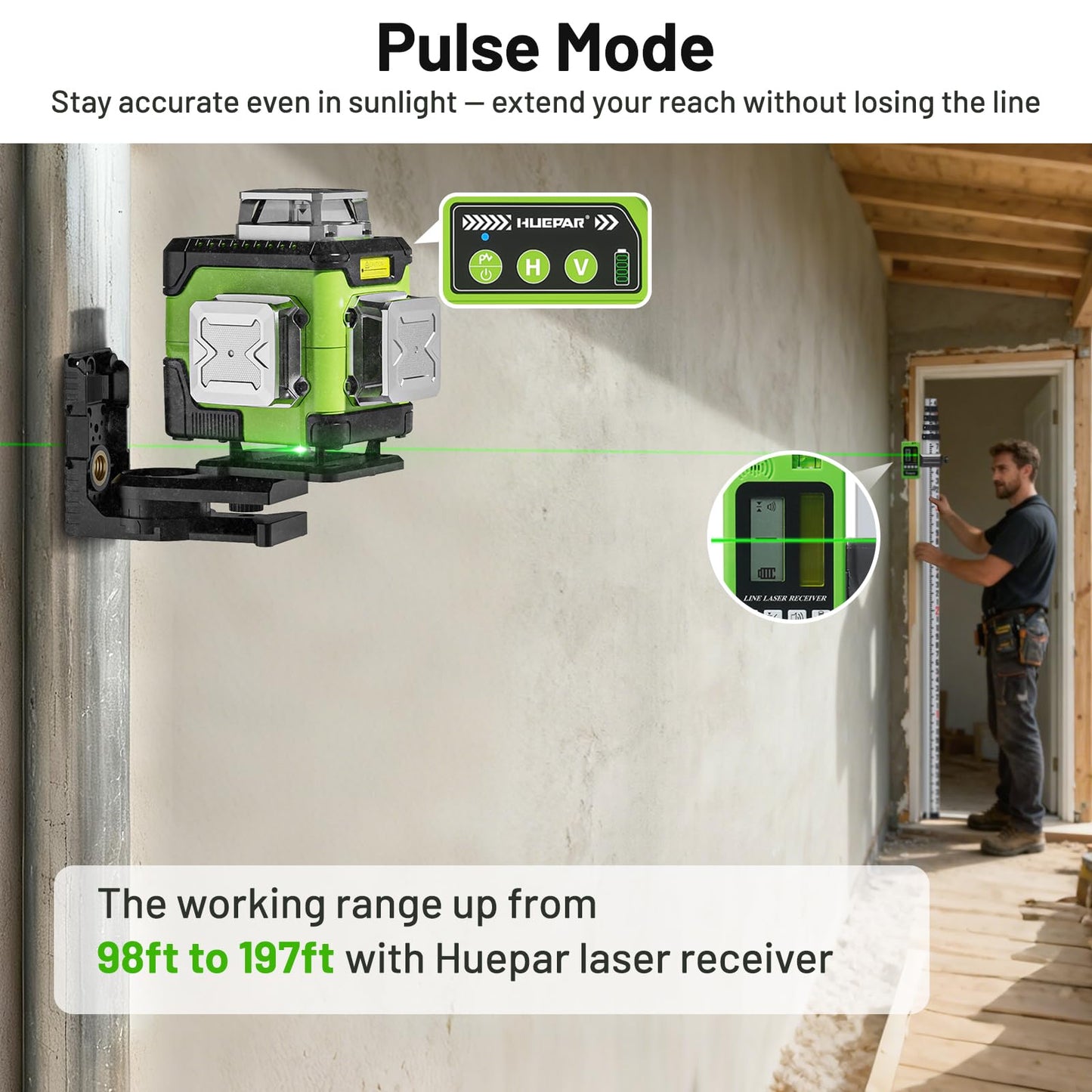 HUEPAR Laser Level 360 Self Leveling with LCD Screen, 4 x 360° High Brightness Rechargeable 4D Lazer Leveler Tool for Construction and Picture Hanging, Strong Magnetic Bracket&Hard Carry Case -Y04CG