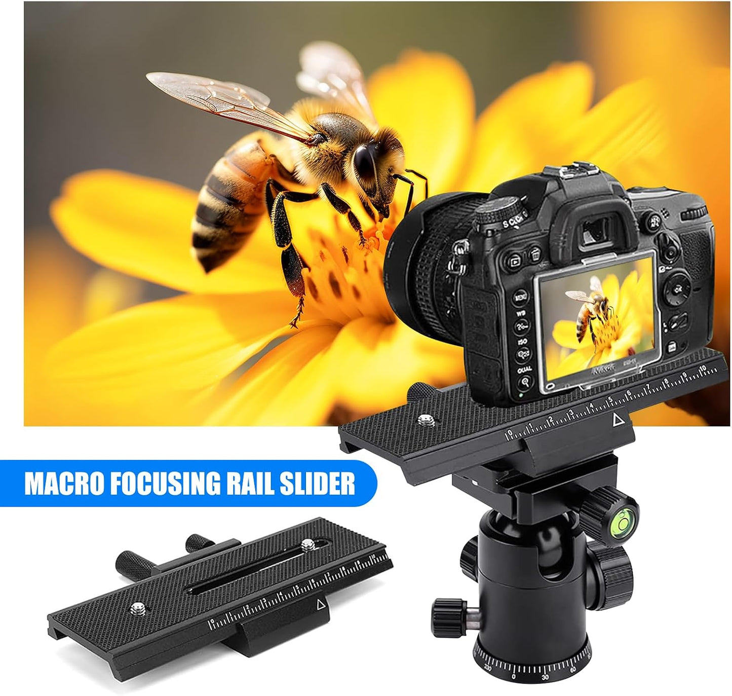 L-LINK 16cm/6.3in 2 1/4" Way Macro Focusing Rail Slider, Quick Screw Release Mount Camera Flash Support Plate, Focusing