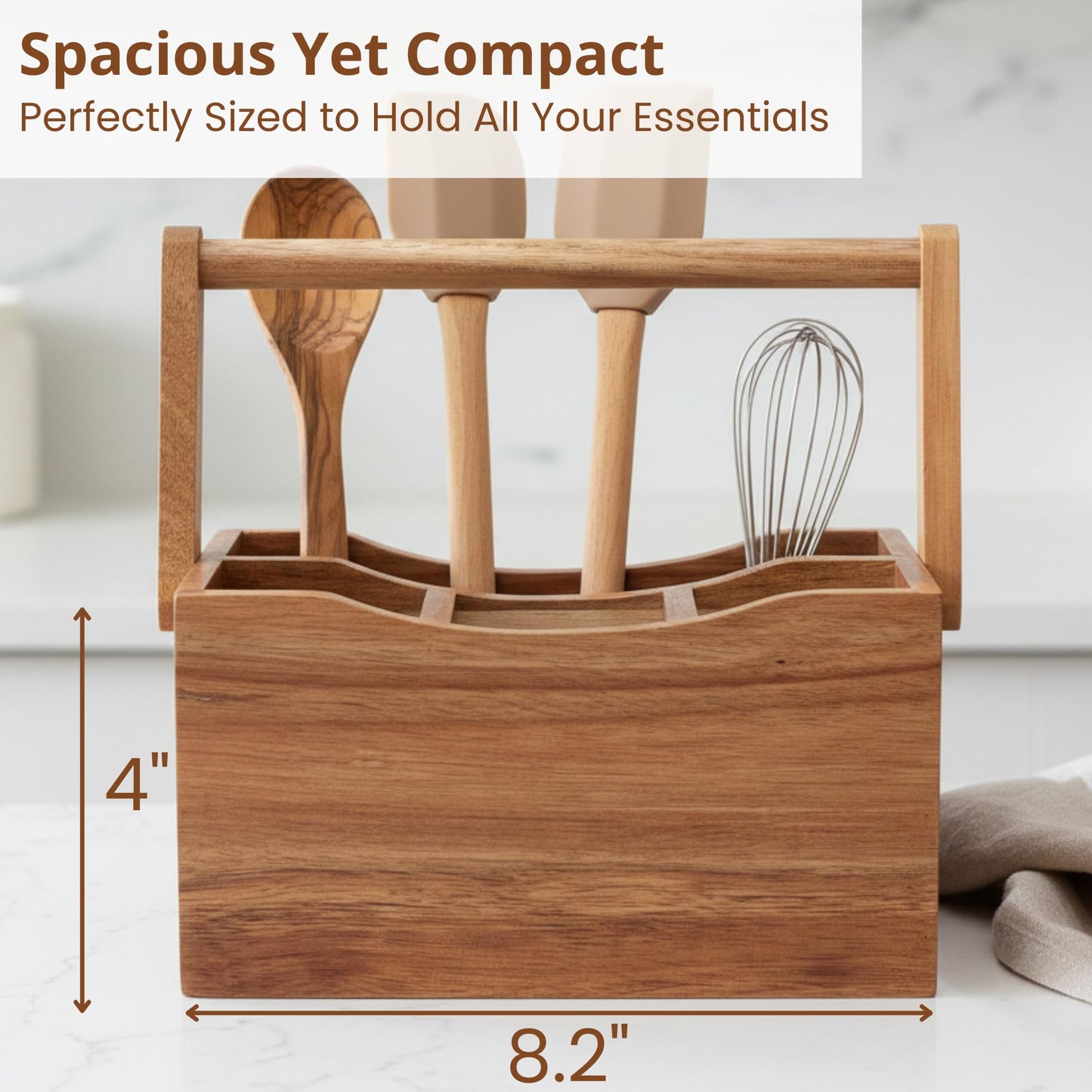 Utensil Caddy for Parties - Acacia Wood Silverware Caddy for Party Kitchen Countertop - Utensil Holder for Party Kitchen Counter - Cutlery Flatware Caddy Silverware Holder for Countertop Organizer