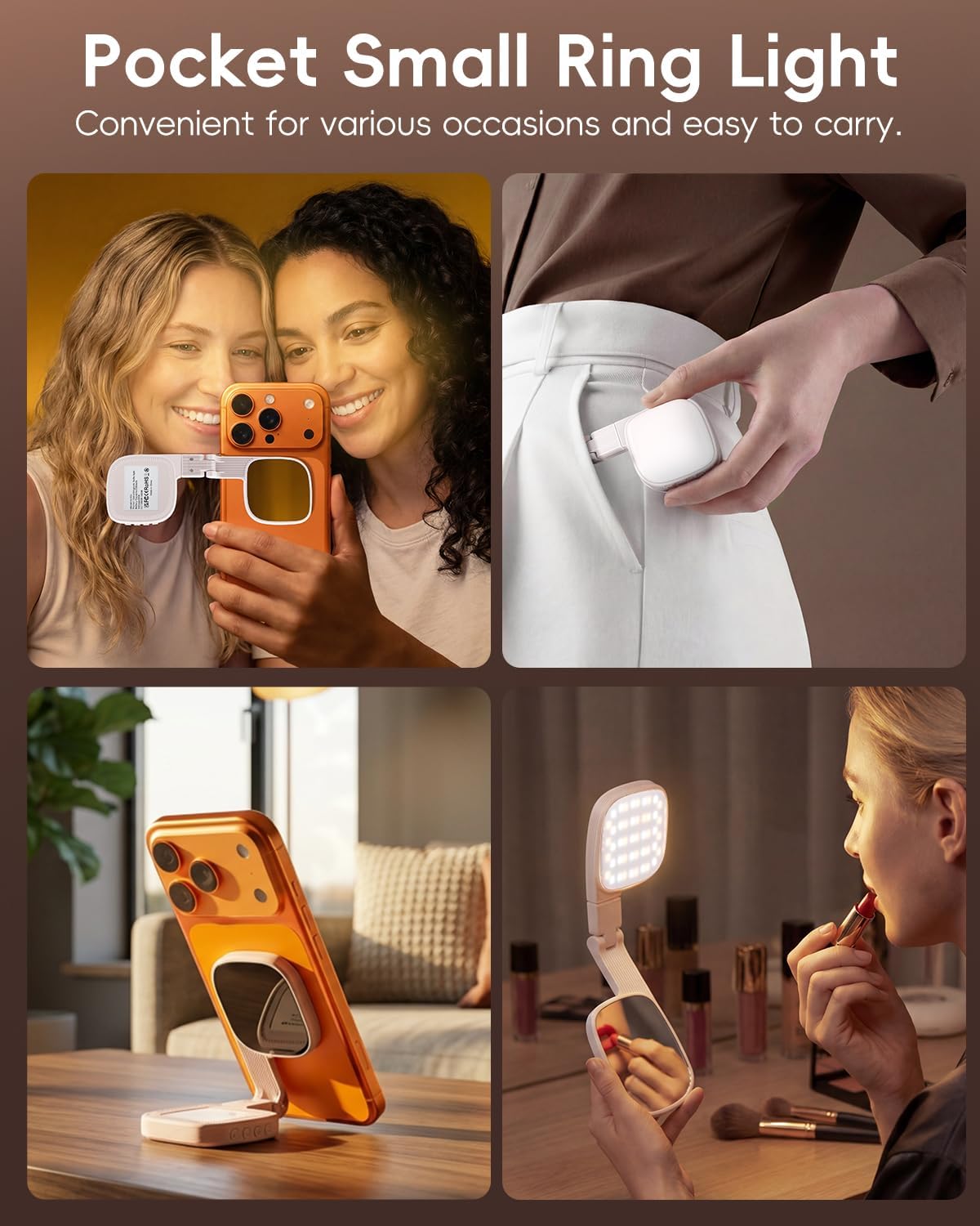 ATDIAG 360 3 Dimmable 1000mAh, 17-12 Magnetic Selfie Light for Video Calls, Foldable Ring Light with Colors