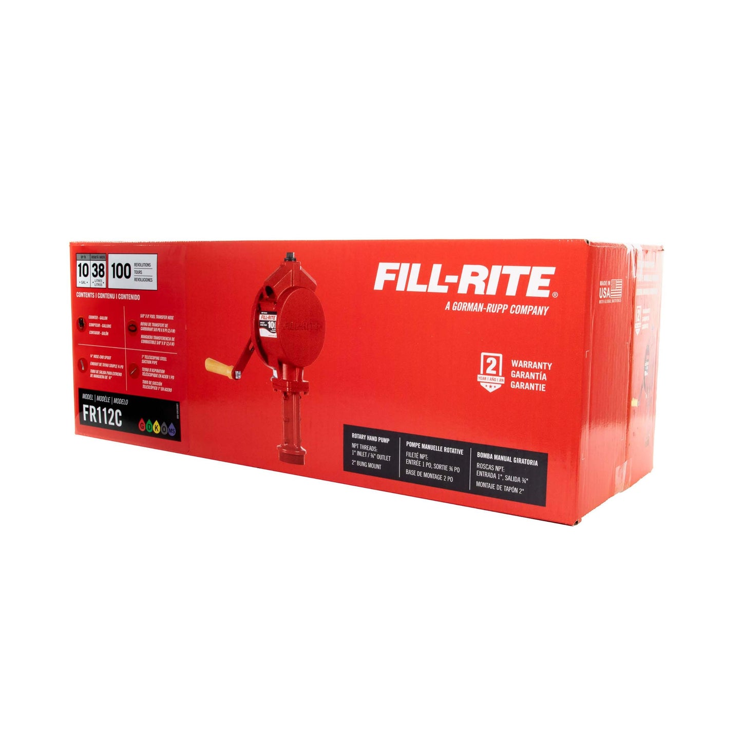 Fill-Rite FR112C Fuel Transfer Rotary Hand Pump w/Gallon Counter, Discharge Hose, Nozzle Spout, & Suction Pipe
