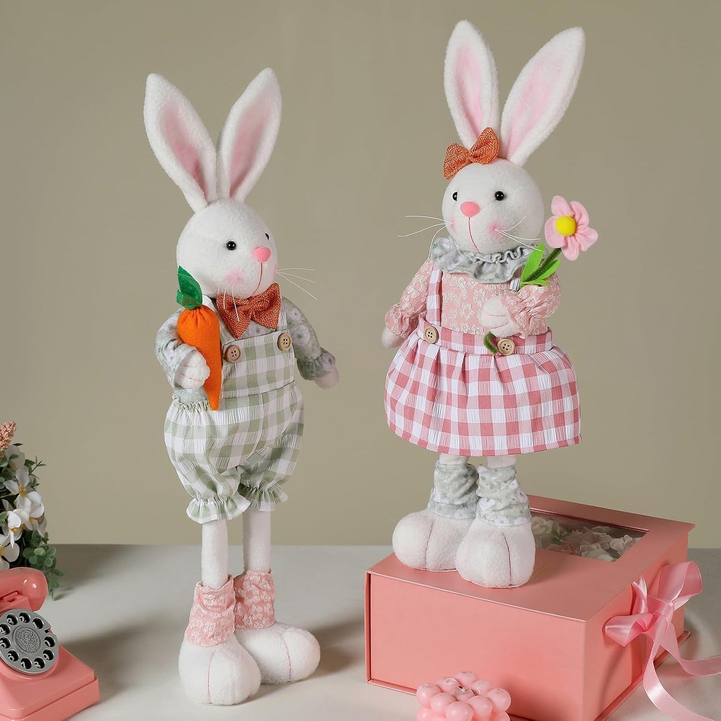 Stretch Legs Easter Bunny Plush Decoration - Adorable Figurine for Spring Home Decor | Green