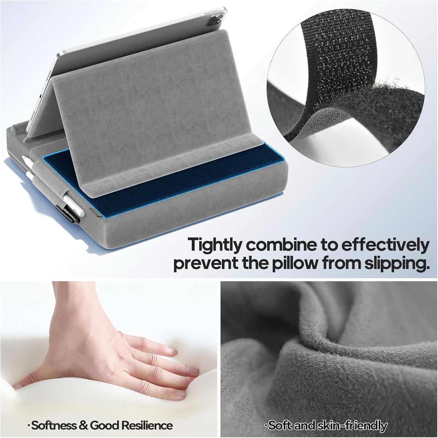 KDD 12.9, 10.5, 11, Tablet Pillow Stand, Multi-Angle Viewing Ipad Holder for Lap, Bed and Desk, Foldable Soft Pad Dock