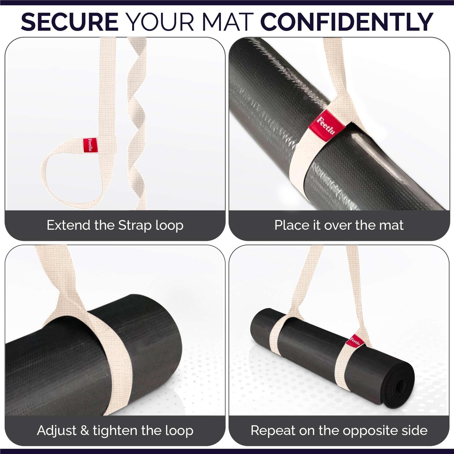 Feetlu Yoga Mat Strap – 2-in-1 Adjustable Cotton Sling for Carrying & Stretching | Non-Slip, Durable & Versatile for Yoga, Pilates, Fitness & Home Workouts