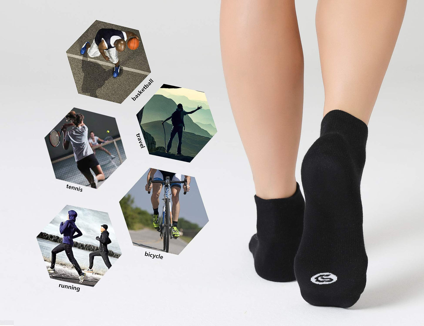 CS CELERSPORT 6 Pack Men's Ankle Socks with Cushion, Sport Athletic Running Socks, Black, Large