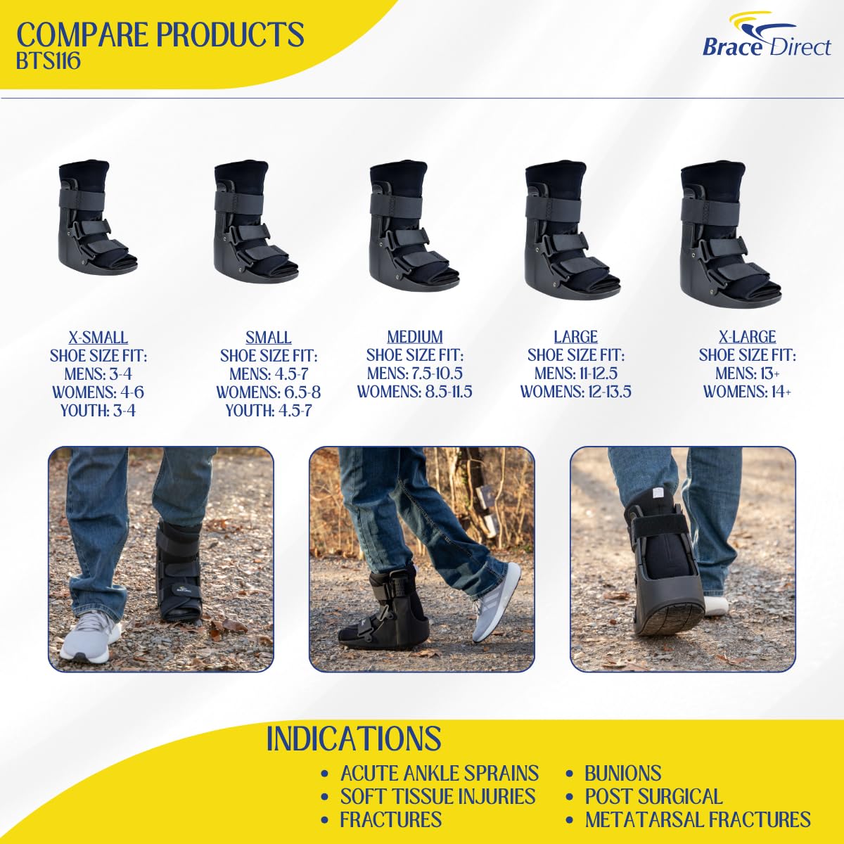 Brace Direct CAM Walker Fracture Boot Short - Lightweight Walking Boot for Foot & Ankle Injuries, Sprains & Stress Fractures - Doctor-Recommended (Men’s 7.5–10.5 / Women’s 8.5–11.5)