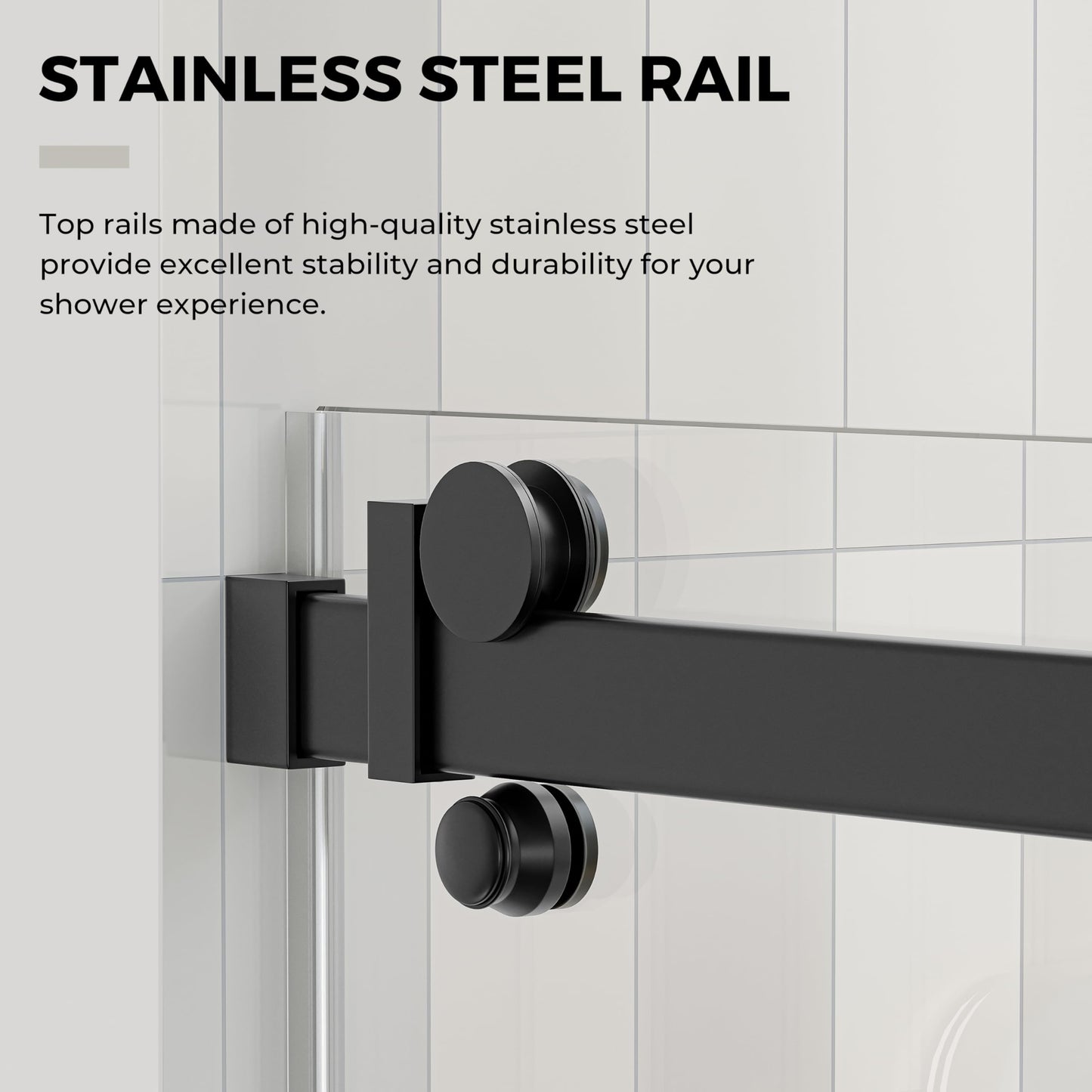 DELAVIN 50-54.in W x 72.in H Frameless Shower Door, Water Repellent Black Shower Door with Clear SGCC Tempered Glass, Easy Sliding Showe Door with Explosion-Proof Film, Stainless Steel Guide Rail