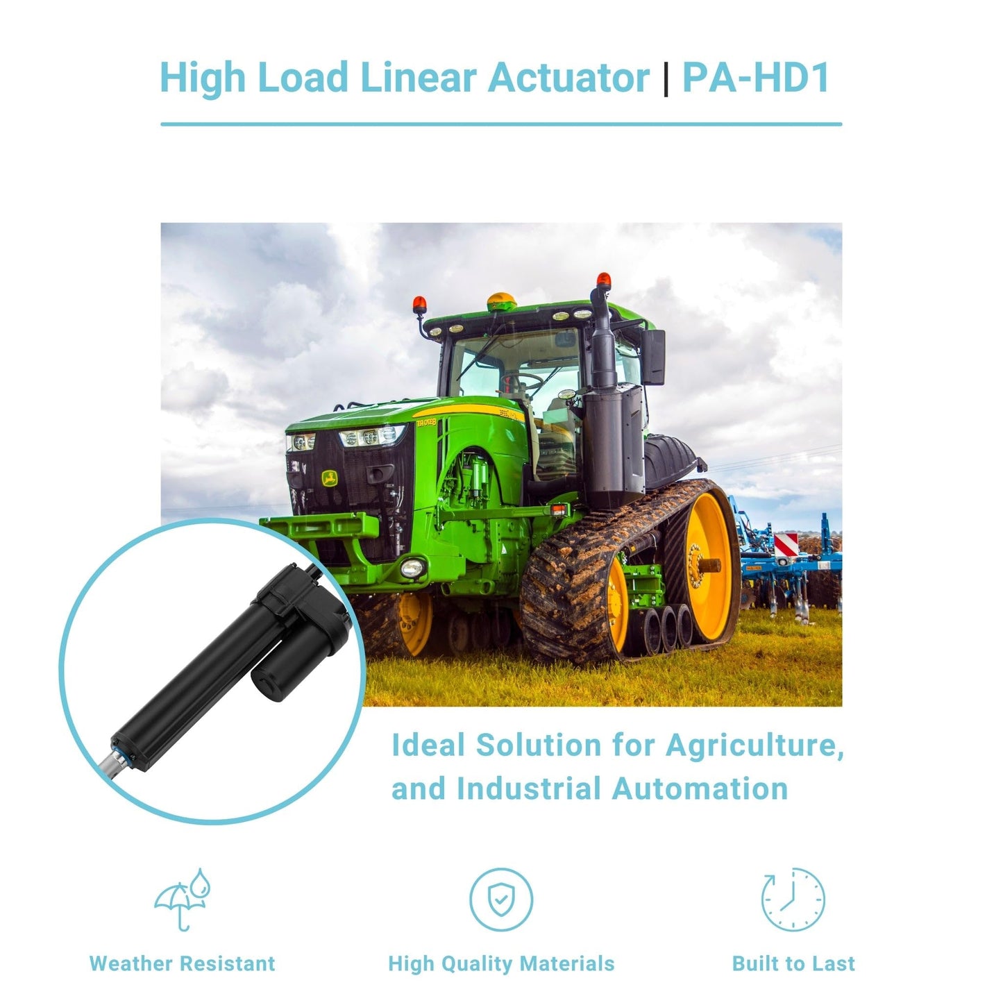 Progressive Automations - 12V High Load Linear Actuator - 24 inches Stroke, 1600 lbs Force, Electric Linear Actuator - Heavy Duty, Water Resistant, Overload Protection, Stainless Steel Shaft, PA-HD1