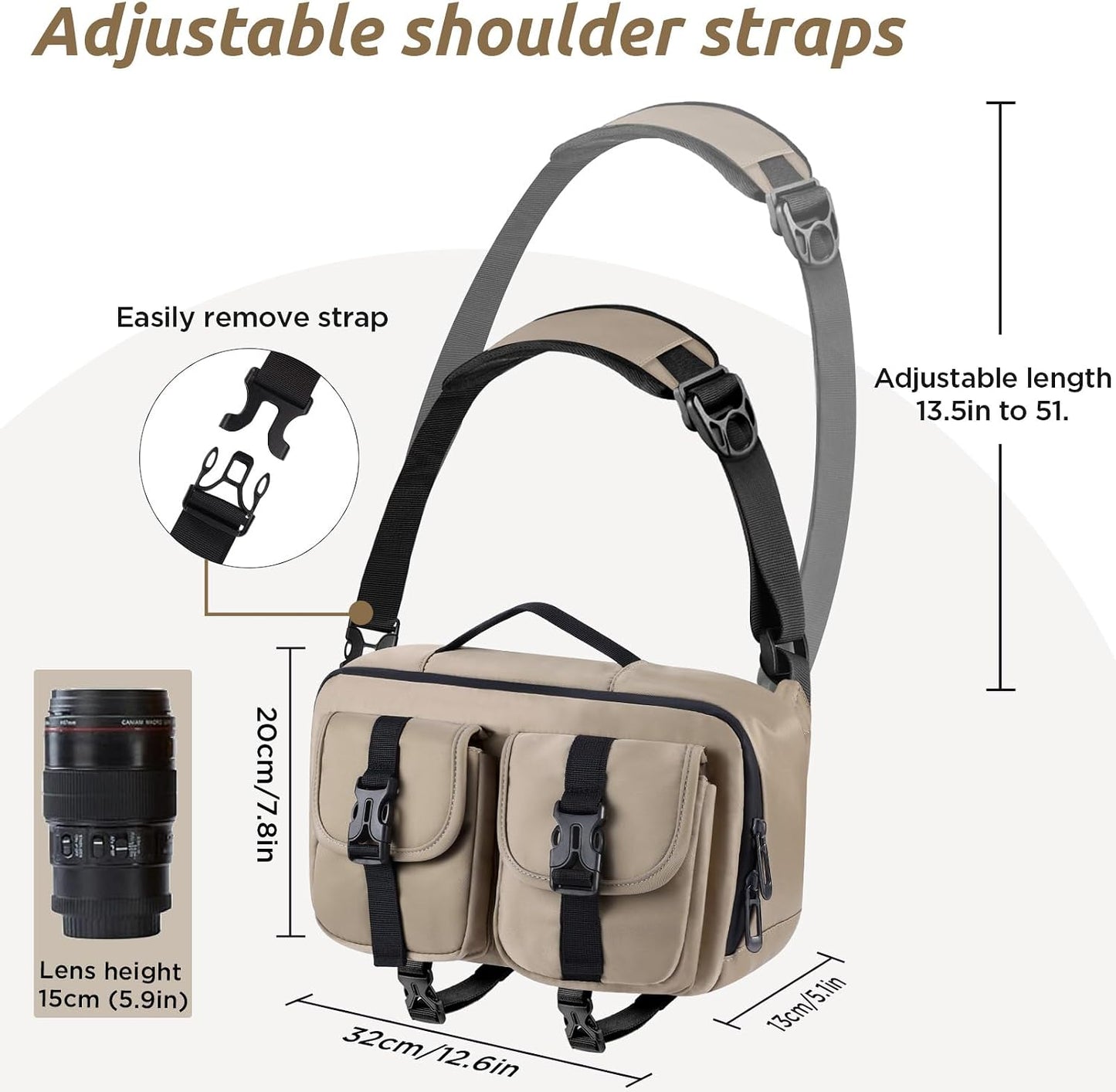 TAAOKA Camera Sling Bag,DSLR Camera Bag with Tripod Holder,Waterproof Camera Shoulder Crossbody Bag