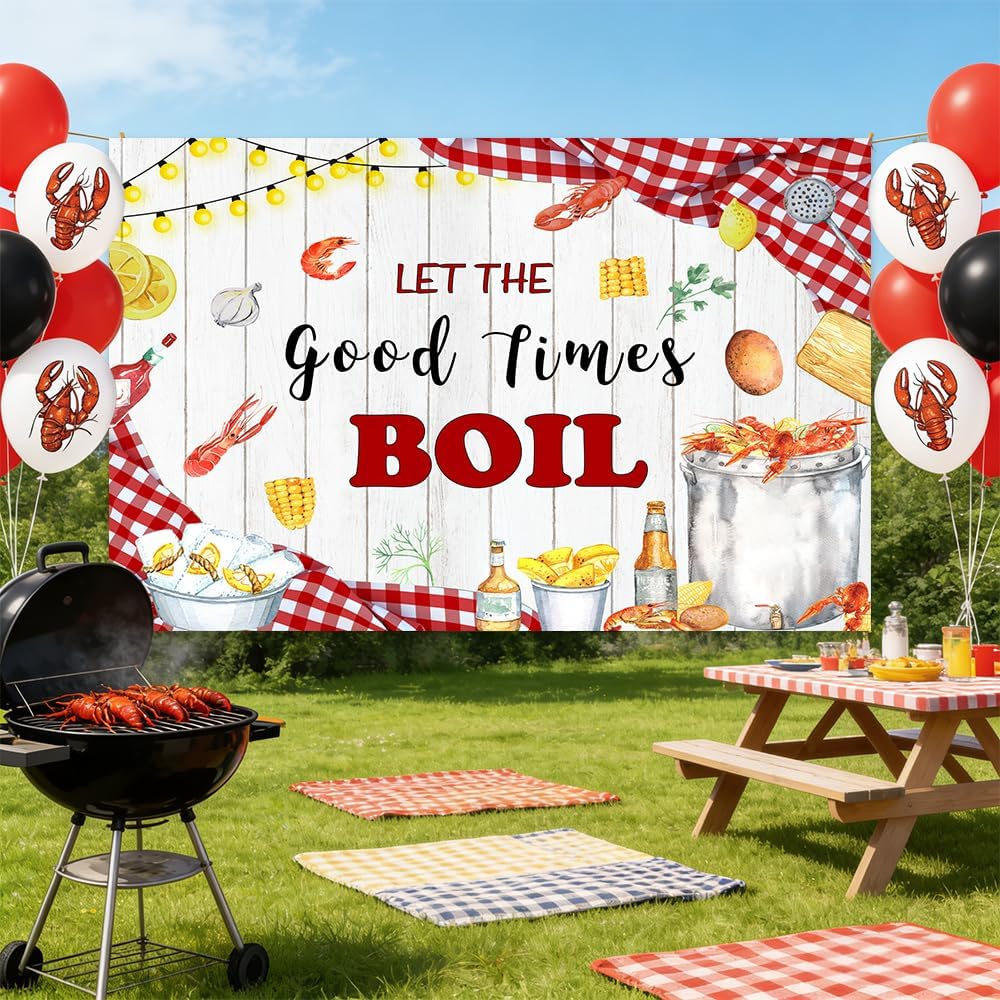 AIBIIN 7x5ft Let The Good Times Boil Backdrop Crawfish Boil Themed Birthday Backdrop Sea Lobster Birthday Party