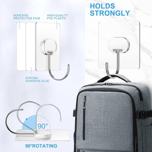 JINSHUNFA Heavy Duty Adhesive Wall Hooks - 13LB Capacity, Waterproof, No Drill - 12 Pack for Bathroom & Kitchen