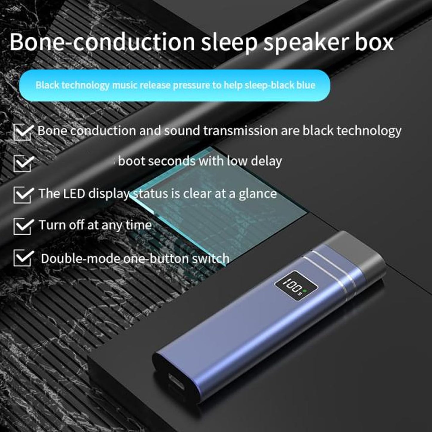 FOSA Pillow Speaker, Bone Conduction Stereo, Portable White Noise Machine with LED Display, Long Playback Time