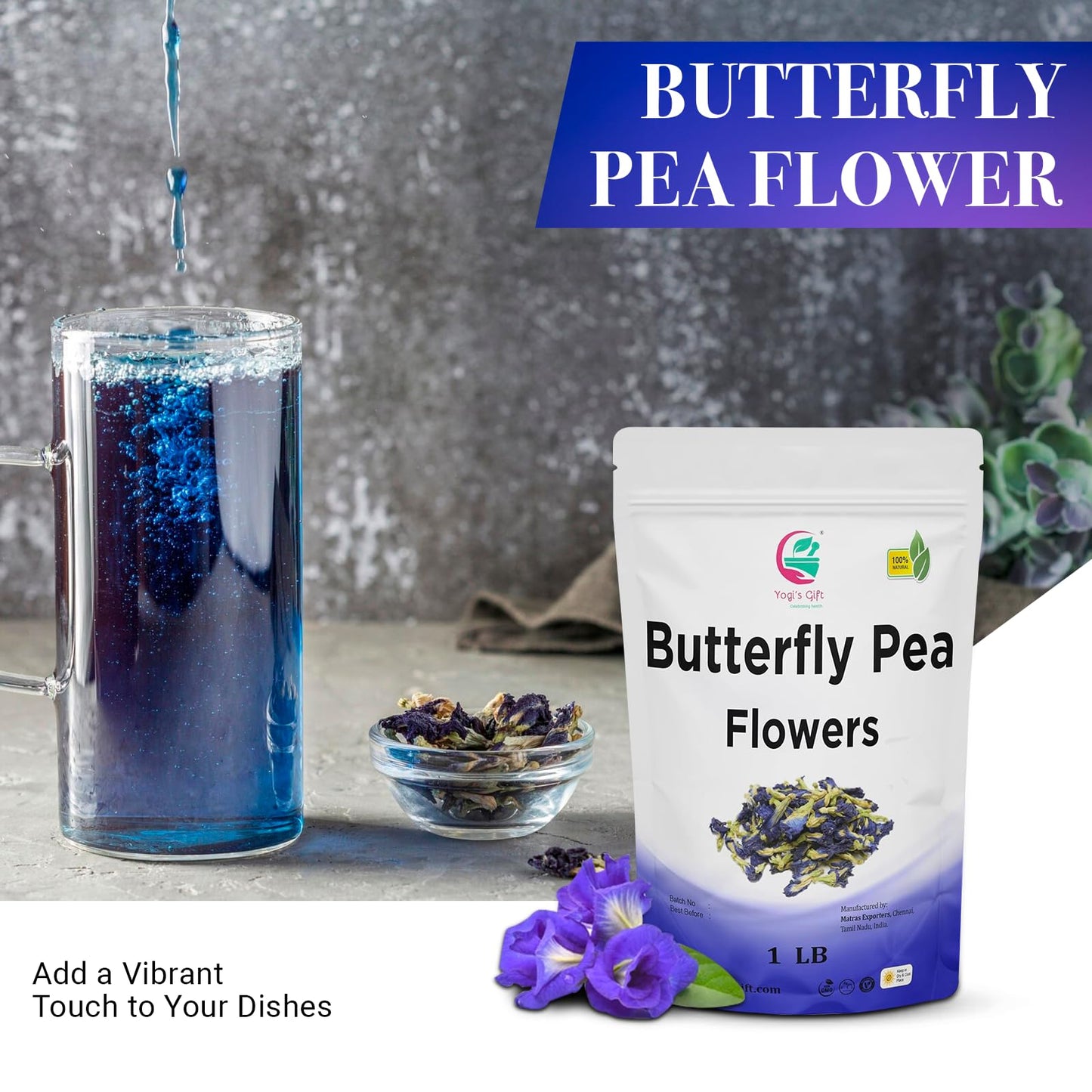 Butterfly Pea Flower Dried 1 LB (1000+ Cups) | Blue Butterfly Pea Flower Tea | Beautiful Blue Or Purple Food Coloring | Premium Quality | By Yogi's Gift®