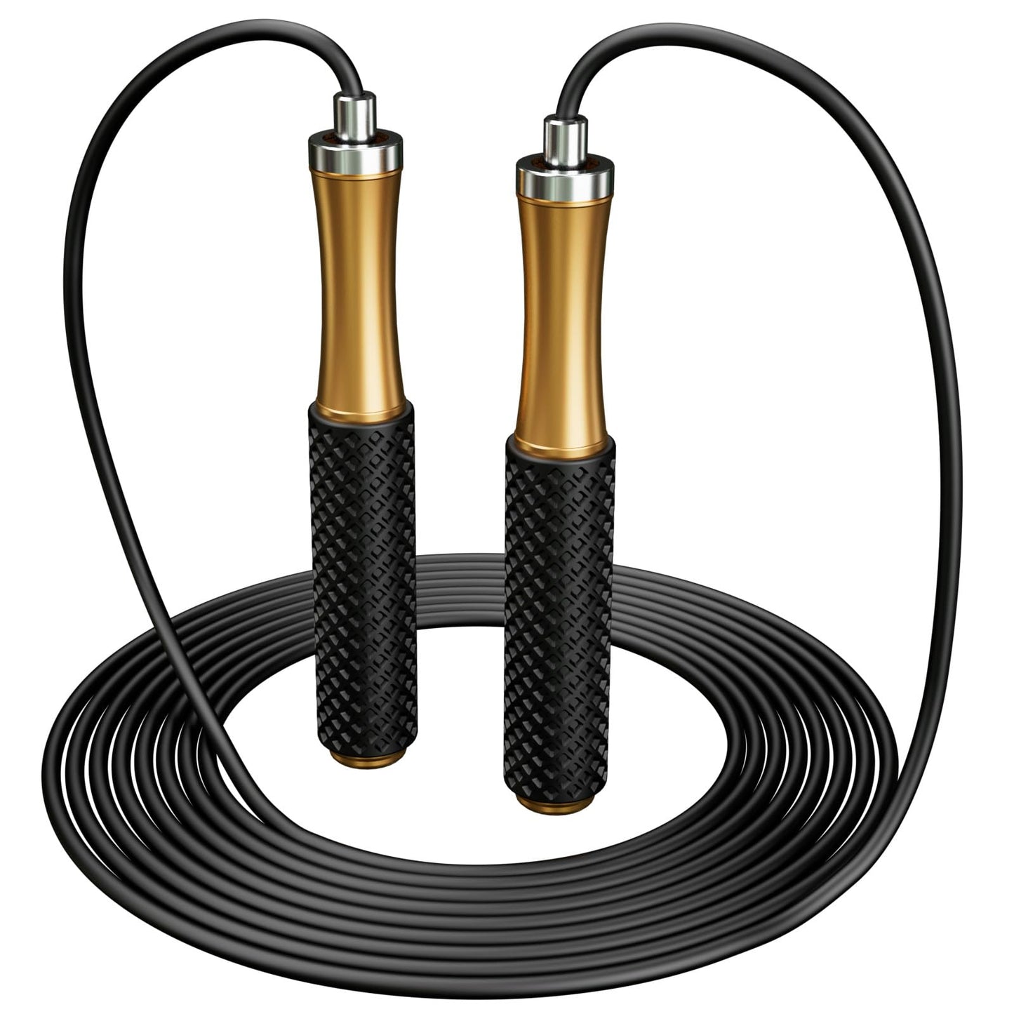 MOGOLD Jumping Rope For Men Women Kids - Alloy Handle Core Covered Silicone Grip With Ball Bearing- Adjustable 10ft long Skipping Rope - Good For Workout Fitness Weight loss (Black)