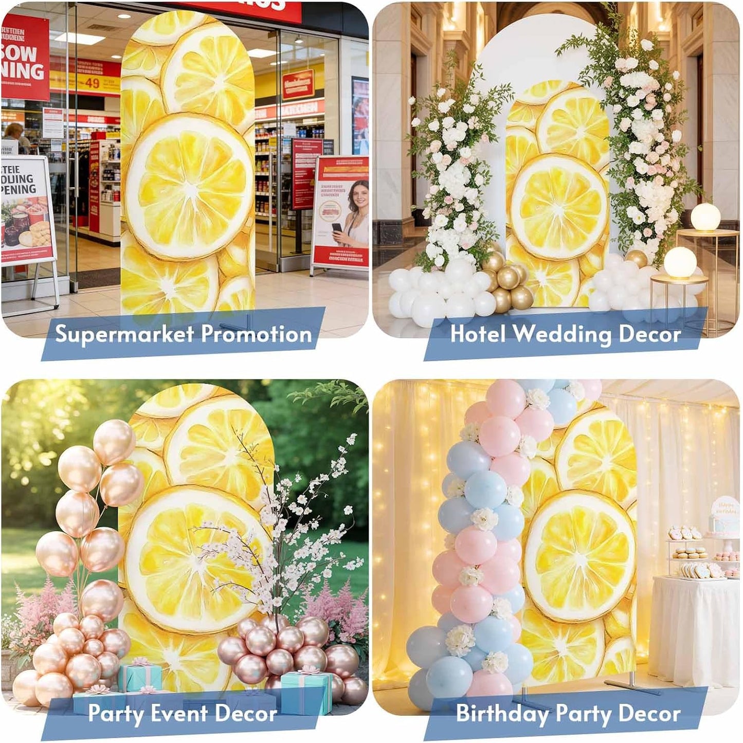 Jnbasdffb Summer 6.6 Lemon Wedding Arch Cover, Stretchy Spandex Arch Backdrop Stand Covers FT, Modern Oil Painting