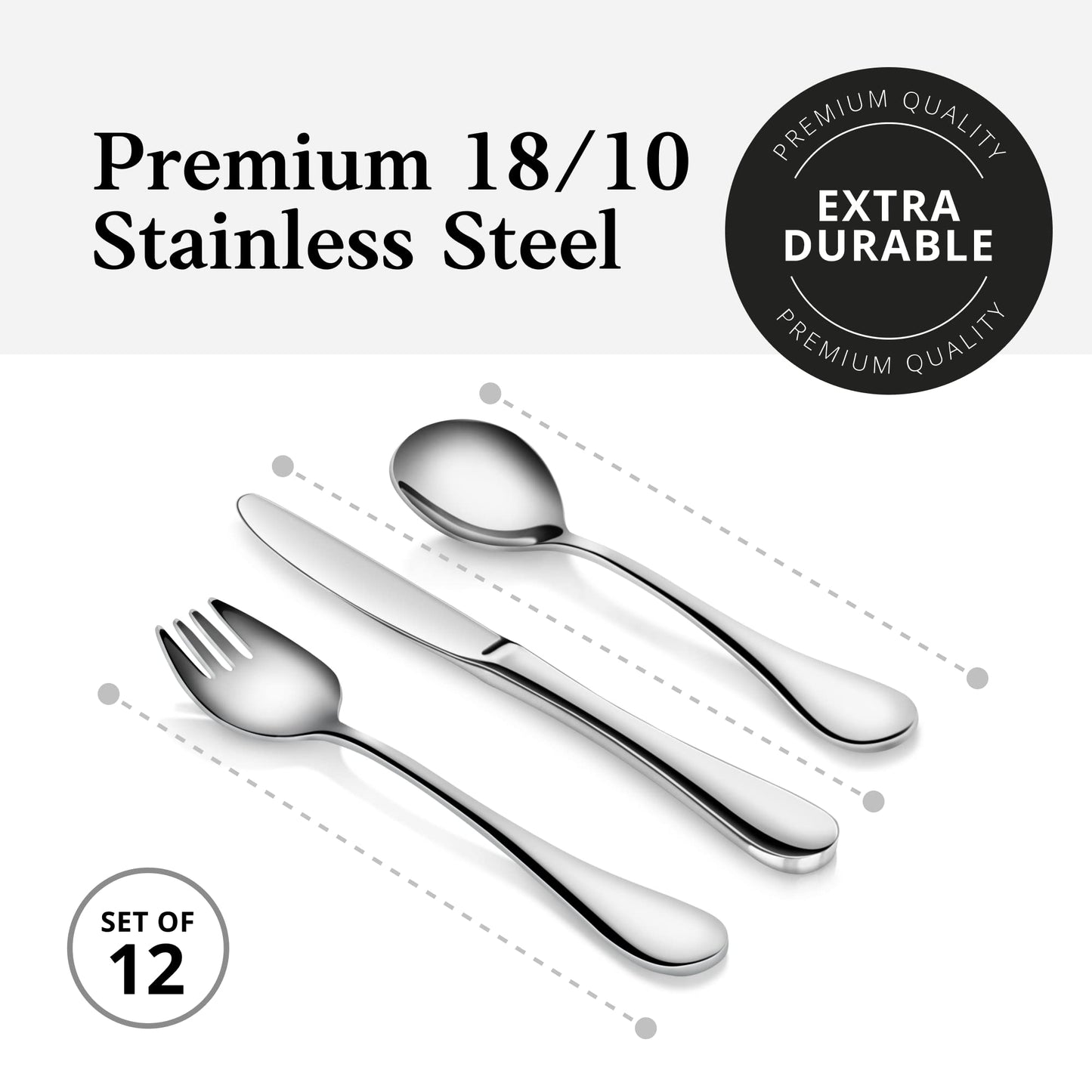 Artaste 56532 Rain 18/10 Stainless Steel 12-Piece Kids Flatware Set, Service for 4