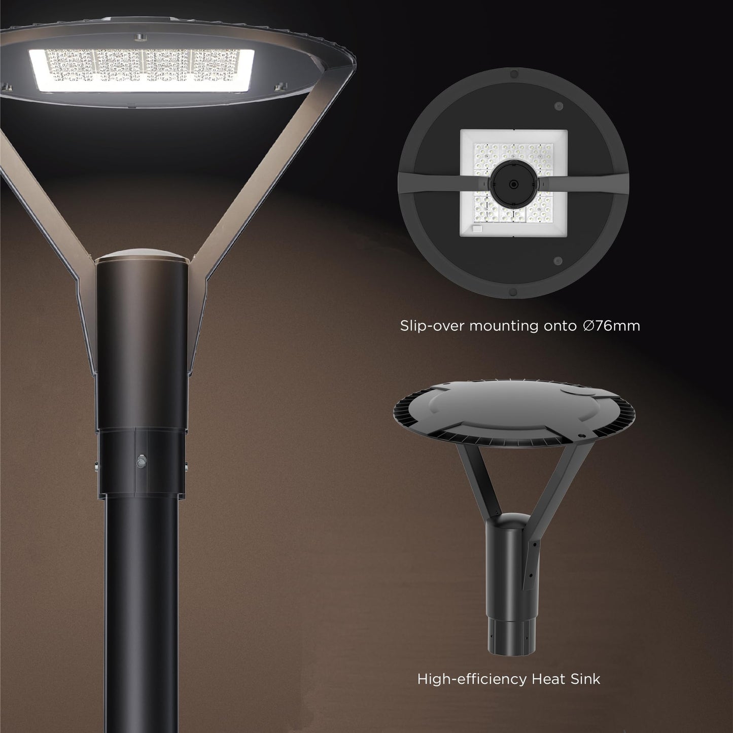 CFY LIGHTING 150W LED Post Top Light 18000Lm 4000K LED Circular Area Light AC120-277V 1-10V Dimmable Outdoor Pole Lights Fixture for Garden courtyards Squares and Pedestrian Streets