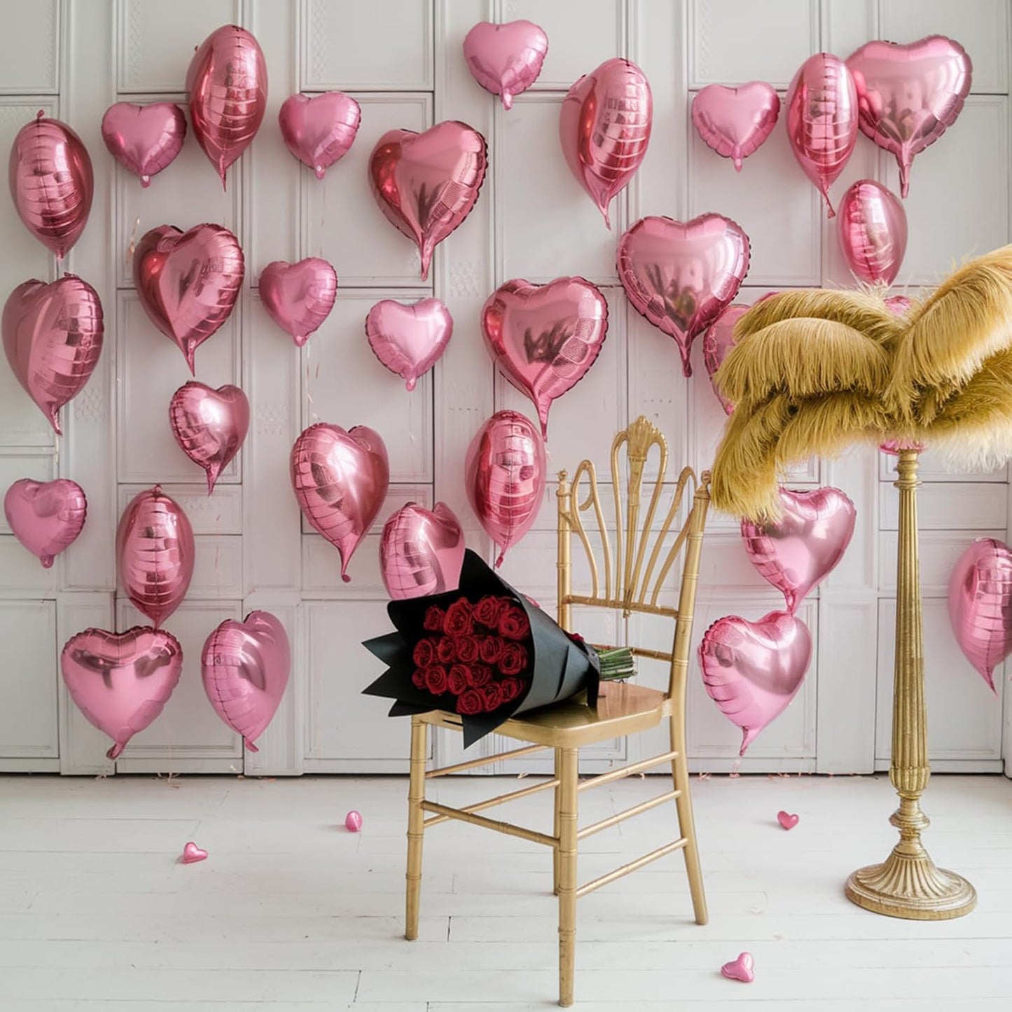 Skiennix Pink Heart Balloons - 19PCS 18-Inch & 10-Inch Mylar Foil Balloons for Weddings & Birthdays