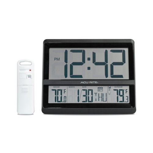AcuRite Large Wireless Atomic Clock with Indoor and Outdoor Temperature, Date, Day of the Week, and Automatic DST Changes (75440)