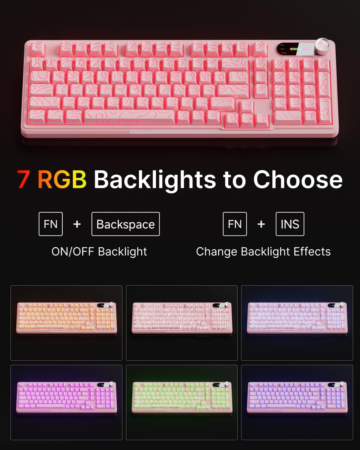 EWEADN V102 98 Wired Keyboard, Keys Creamy Gaming Keyboard with Number Pad, Display Screen & Media Knob RGB Silent